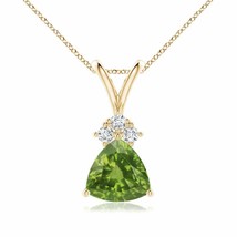 ANGARA Trillion Peridot Solitaire Pendant with Trio Diamonds in 14K Solid Gold - £628.20 GBP