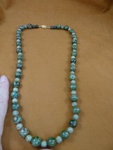 (v642) 12mm green Tibetan Agate + Serpentine beaded gemstone 25&quot; long Necklace - £62.77 GBP