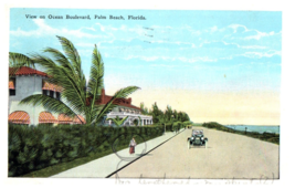 View on Ocean Boulevard Palm Beach Florida Postcard Posted 1929 - £8.72 GBP