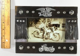 Uncertain Age Motorcycle Dark Brown Studded Fringed Leather Photo Frame ... - $18.48