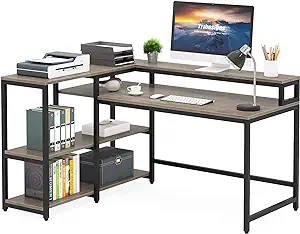 Reversible L Shaped Computer Desk With Storage Shelf, Industrial Corner ... - $324.99