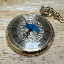 Calibri Pocket Watch Men Gold Tone Moon Phase Open Face Swiss Quartz New... - £109.80 GBP