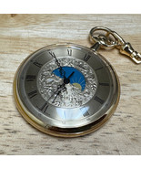 Calibri Pocket Watch Men Gold Tone Moon Phase Open Face Swiss Quartz New... - £109.91 GBP