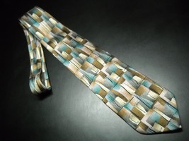 J Garcia Neck Tie No Title Abstract Boxes of Subtle Browns Blues and Rosy Pinks - $10.99