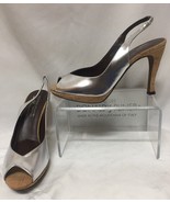Donald Pliner Couture Cork Metallic Silver Leather Pump Shoe New Slingba... - $114.00