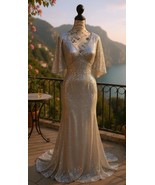 Lauren Ralph Lauren Sequined Flutter Floor-Length Gown Silver Snow NWT S... - $927.05 MXN