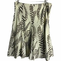 Cato Feather Print Knee Length Full Skirt 12 Cream Brown Lined Side Zipper - £13.30 GBP