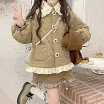 Korean Style Winter Cute Loose Warm Jacket Women Chic Ruffle Neck Sweet Parkas O - £43.03 GBP