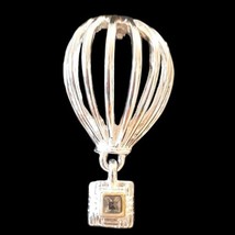 Silver Toned Hot Air Balloon Pin Brooch with Crystal on Basket - £14.93 GBP