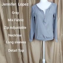 Jennifer Lopez Gray Mix Fabric Zip Adjustable Neckline Detail Top Size XS - £7.86 GBP