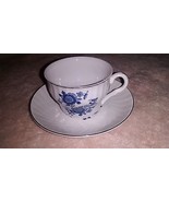 RoyalBlue - Wedgwood - flat cup and saucer set - blue floral center- swirled rim - $5.23
