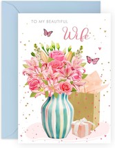 Anniversary Card For Wife Wonderful Wife Floral Valentines Card Mum Birthday Car - £13.57 GBP