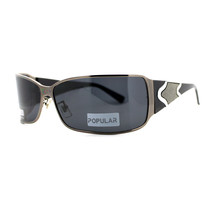 Mens Polarized Lens Sunglasses Shield Rectangular Curve Frame Gunmetal - £7.79 GBP