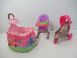 Fisher Price loving family dollhouse pink baby crib jogging stroller high chair - £16.70 GBP