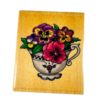 Vintage Stamp City Pansy Tea Cup Time Flowers Rubber Stamp Y2693 Arrangement - £12.75 GBP