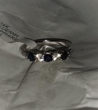 14K White Gold Blue Sapphire &amp; White Sapphire Band Ring, Size 7, 1.00(TCW), 2.6G - £259.74 GBP