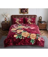 FLOWERS BURGUNDY BLANKET  WITH SHERPA VERY SOFTY THICK &amp; WARM 3 PCS QUEE... - $1,181.95 MXN
