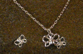 Sterling Silver Butterfly Pendant Necklace &amp; Pierced Earrings Set True VTG 80s - £23.70 GBP
