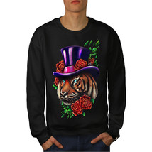 Wellcoda Tiger Flower Hat Animal Mens Sweatshirt,  Casual Pullover Jumper - £23.86 GBP+
