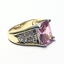 EDCO Ring Gold Tone Pink Faceted CZ Solitaire w/ Accent Stones Size 7 - $24.00