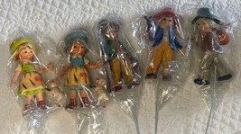 Vintage 3D Girl and Boy floral pick set of 5 - New - $23.16