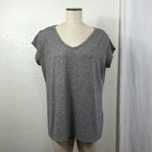 Womens 2XL T-Shirt Solid Heather Gray V-Neck Cap Sleeve Cotton Blend Sum... - £9.34 GBP