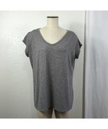 Womens 2XL T-Shirt Solid Heather Gray V-Neck Cap Sleeve Cotton Blend Sum... - £9.37 GBP