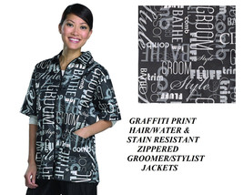 GRAFFITI Black Print STYLIST BARBER GROOMER JACKET Coat Hair Water Resis... - $36.99+