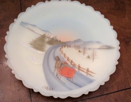 Fenton Custard Glass Handpainted Plate  1980 Coming Home - £38.75 GBP