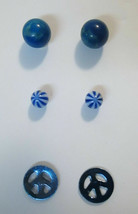 Jewelry Lot of 3 Pairs of Blue Stud Post Earrings (No Backs) Peace Pinwh... - $5.00