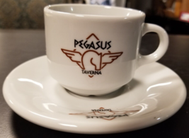 Pegasus Taverna Restaurant Detroit Michigan Expresso Cup Mug Saucer White Greek - £21.41 GBP