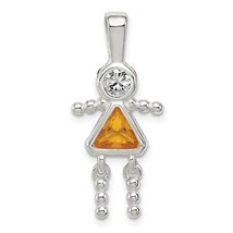 Sterling Silver Rhodium CZ and Birthstone Yellow November Glass Girl Pendant - $48.98