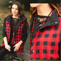 Buffalo Print Plaid Jacket Vest (3XL) Front Buttons side pockets Red &amp; B... - £31.57 GBP