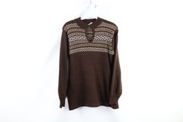 Vintage 70s Mid Century Modern Womens Small Fair Isle Knit Long Sleeve Sweater - £42.80 GBP
