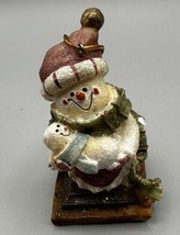Ornament Snowman Ceramic Holding Child 4.25 Inches China No Box - £4.63 GBP