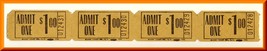 Vintage Movie Theatre Tickets, Admit One For $1.00,  Globe Ticket Co, 19... - £3.13 GBP