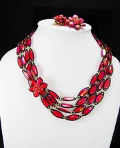 Extravagant Vintage Necklace Pink &amp; Red layered  chandelier exotic cluster clasp - £114.32 GBP