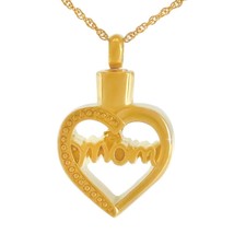 18k Solid Gold &quot;Mom&quot; Pendant Jewelry Necklace Funeral Cremation Urn for Ashes - £871.12 GBP