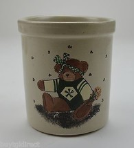 R.R.P. Co. Stoneware One Quart High Jar Crock Teddy Bear Pattern 5.25&quot; T Decor - £18.90 GBP