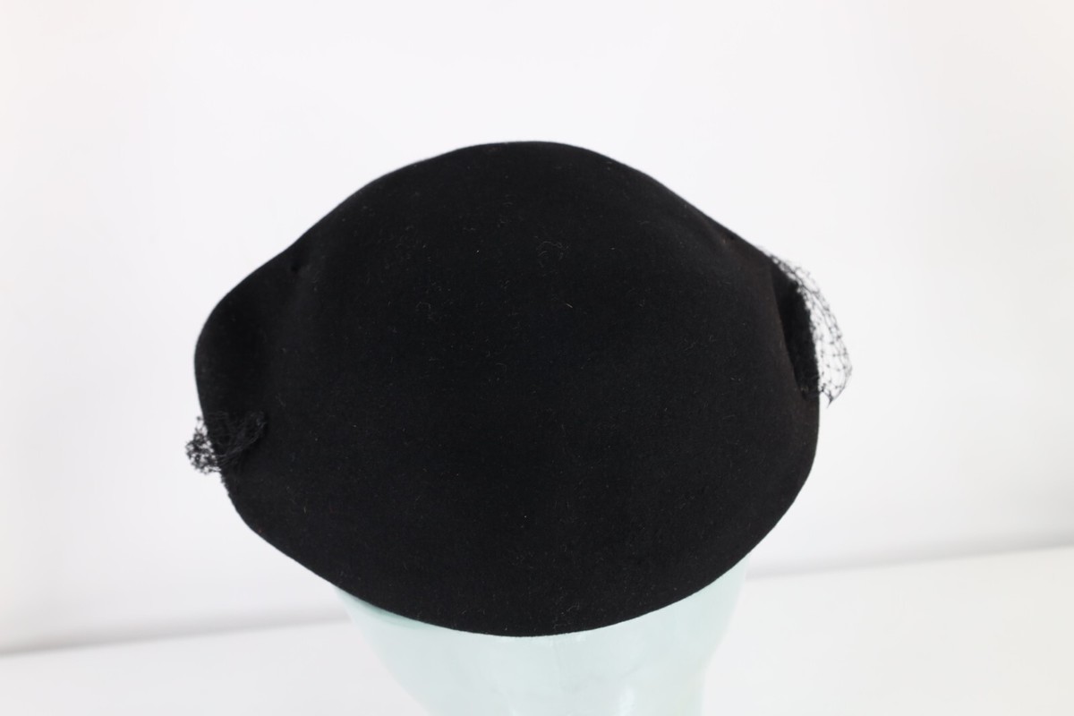 Vintage 50s Womens Felt Wool Fishnet Lace Cocktail Perch Hat Cap Black Item image 4