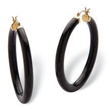 PalmBeach Jewelry Genuine Black Jade Hoop Earrings in 14k Yellow Gold - £127.76 GBP