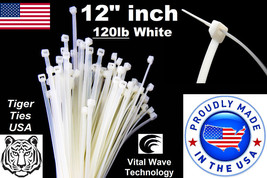 100 White 12&quot; inch Wire Cable Zip Ties Nylon Tie Wraps 120lb USA Made Ti... - £19.73 GBP
