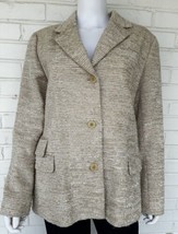 Lafayette 148 New York Blazer Boucle Tweed 3 Button Beige Tan Size 14 - £81.82 GBP