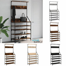 Industrial Wooden Hallway Coat Rack Clothes Stand Hall Tree With Shoe Be... - $148.81+