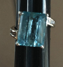 Estate Santa Maria Color  Earth Mined  10 ct Aquamarine &amp; Diamond 14k gold ring - £2,335.46 GBP