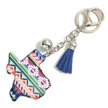 Blue &amp; Pink Aztec Southwestern State of Texas Keychain With Leather Tassel - £11.82 GBP
