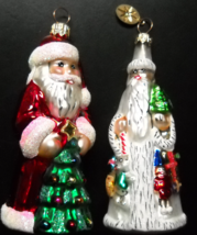 Santa Claus Christmas Ornament Lot of Two Glass Gold Toppers with Starburst Oval - £11.00 GBP