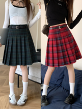 Midi Green Plaid Skirt Outfit Pleated Plaid Skirts Plus Size Women Plaid Skirts image 3