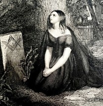 Freemasonry 1859 Masonic Engraving Victorian Widow By Grave Tombstone Ar... - £157.31 GBP