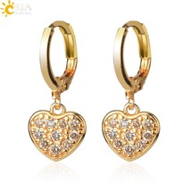 CSJA Gold Silver Plated Love Heart Copper Earrings Hoop Rhinestones 2021 Fashion - £6.35 GBP